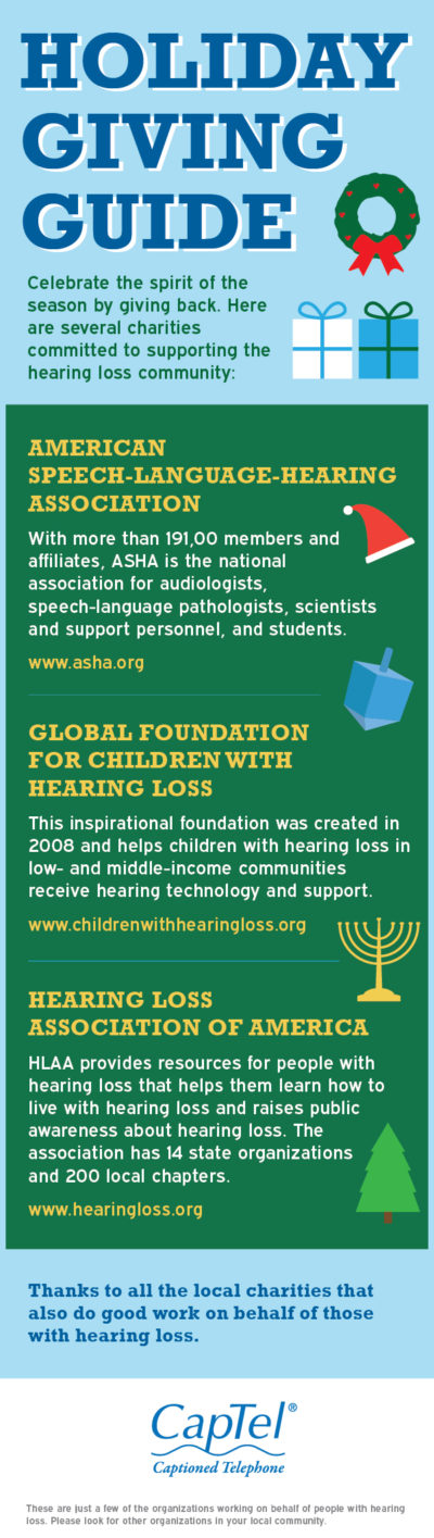 Celebrate the spirit of the season by giving back. Here are several charities committed to supporting the hearing loss community: