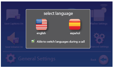 captel 2400i turn on ability to switch languages during a call languages line