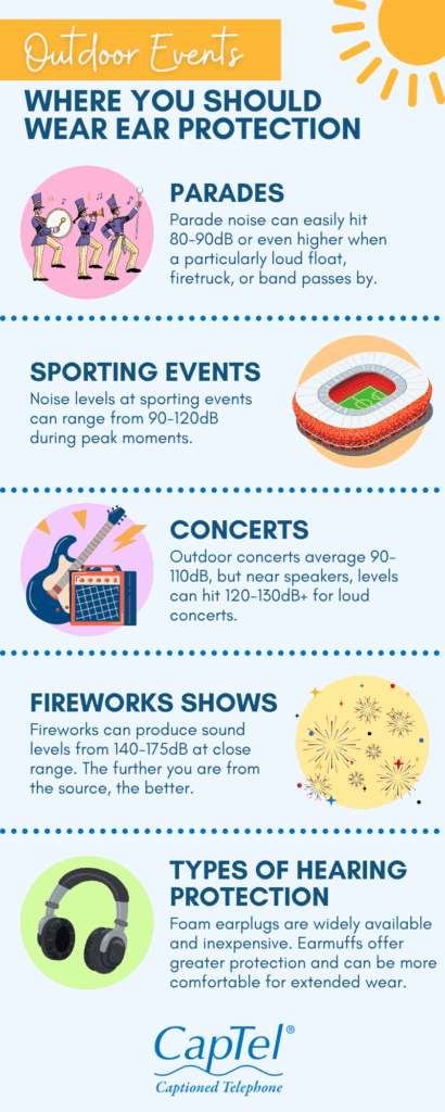 These outdoor events may have decibel levels higher than you think, so wearing ear protection is a smart choice.