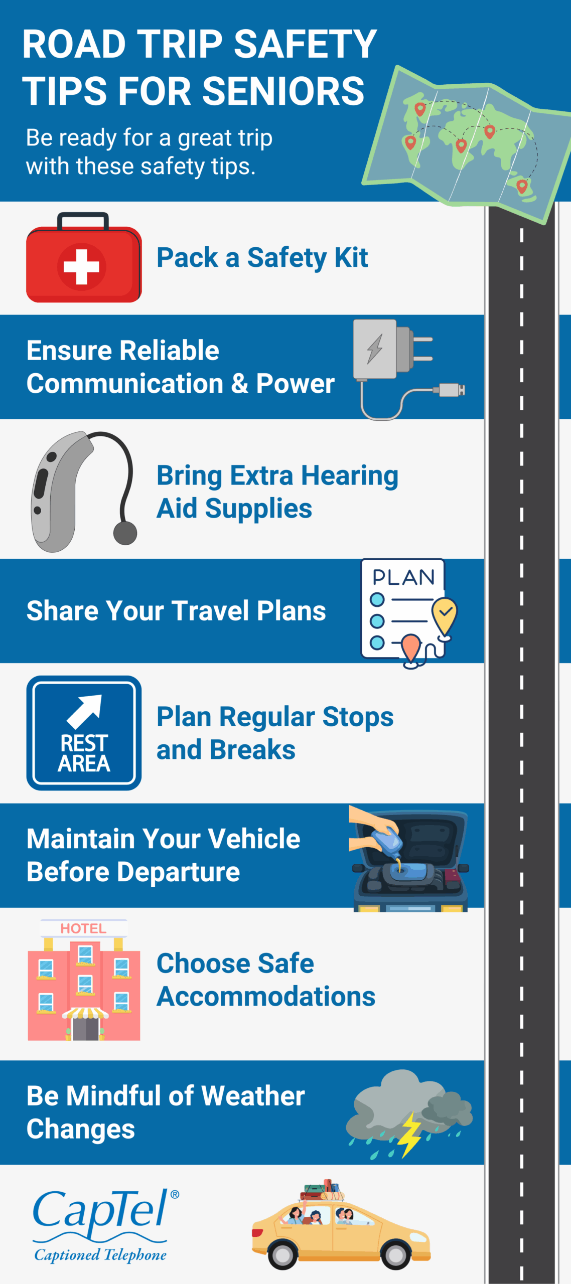 These road trip safety tips for seniors can help you better prepare for your next road trip for maximum safety and comfort.